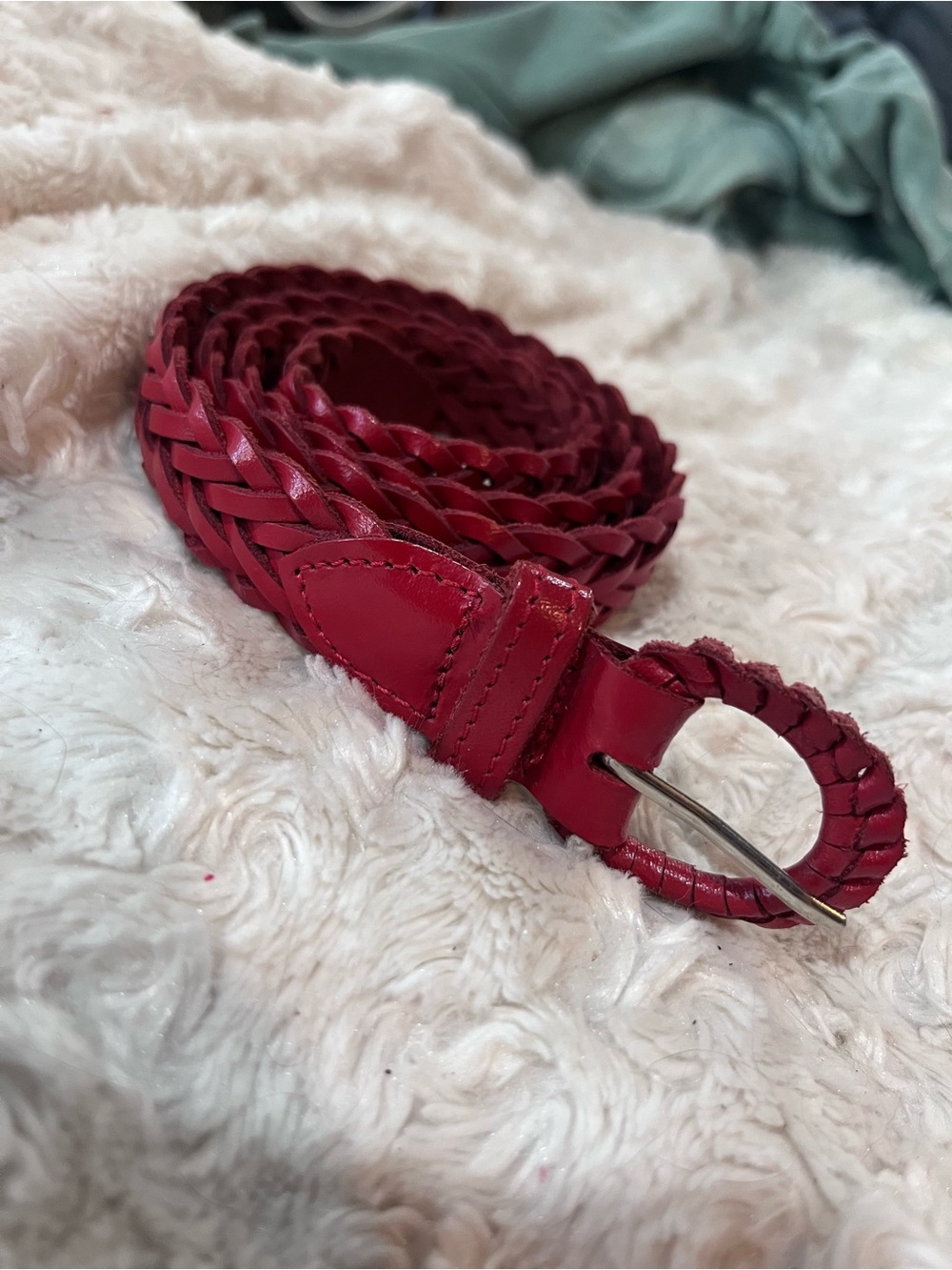Red Braided Genuine Leather Women’s Belt S/M Woven Boho
